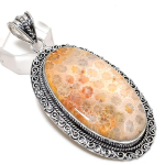 Natural Fossil Coral Gemstone 925 Sterling Silver Jewelry Pendant 2.96 f4k13