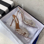 Br&auml;nd 10cm &Otilde;hukesed K&otilde;rged Kontsad Naiste Sandaalid Mood L&auml;bipaistev PVC Rhinestone Slingbacks Gladiaator Sandaalid Suvine Pidu Ballikleit Kingad 43 h&otilde;be