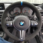 Kohandatud seemisnahast auto rooliratta kate F87 M2 F80 M3 F82 M4 2 M5 F12 F13 M6 F85 X5 M F86 X6 M F33 F30 M Sport Black Thread gray