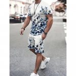 Suvine moekas T-s&auml;rk ja l&uuml;hikesed p&uuml;ksid komplekt K&otilde;rge temperamendiga t&auml;navastiil Meeste Meeste 3D L&uuml;hikeste varrukatega Vaba &Uuml;laosa Gradient Kookosp&auml;hkli Prindiga Stiil XS