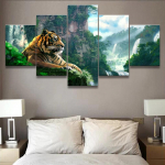 HD Prinditud l&otilde;uend Seinakunstipildid Kaasaegne elutuba 5 paneeliga tiiger ja m&auml;gi juga Kodukaunistamise plakatid Ilma raamita 20x35cm*2 20x45cm*2 20x55cm*1