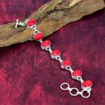 Punase koralli k&auml;sitsi valmistatud v&auml;&auml;riskividega k&auml;ev&otilde;ru, 925 prooviga h&otilde;bedast k&auml;ev&otilde;ru antiikstiilis ehe, kihlumiskingiks Adjustable With 8 Inches punane