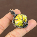 Yellow Titanium Shell Handmade Copper Wire Wrap Pendant 1.77 l3u72