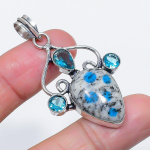 Natural K2 Blue Azurite, Topaz 925 Sterling Silver Jewelry Pendant 2.09 m2m46