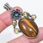 Natural Tiger Eye, Citrine 925 Sterling Silver Jewelry Pendant 2.36 r5q93
