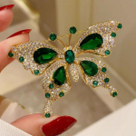 Elegantne Vanaaegne Roheline Liblika Pross N&otilde;el S&auml;delevate Rhinestone'idega - Ideaalne Kleitide ja Kost&uuml;&uuml;mide jaoks, Ideaalne Kingitus Naistele 1pc