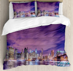 Linnulik 3-osaline voodipesukomplekt Manhattani p&auml;ikeseloojangus siluett New York City tekikotikomplekt voodikomplekt tekk kate padjap&uuml;&uuml;r voodikate EU single(135x200cm)