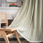 Kvaliteetsed viimistletud kardinad, triibulised tikandid, roheline &uuml;hev&auml;rviline kontrast, k&ouml;&ouml;gikardinad, maal&auml;hedane stiil, poolvarjulised laheaknad W132xL45CM(Grommets Top)