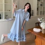 Suures suuruses Patchwork vabaaja s&auml;rkkleidid, suvised l&uuml;hikeste varrukatega, lahtised tugevad plisseeritud Midi-kleit Korea naiste riided XXXXL
