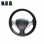 Car Steering Wheel Cover For Honda Jazz Fit 2005 2006 2007 2008 DIY Hand stitch Black PU Microfiber leather White Thread