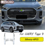 LINNUNU For chirey Chery Tiggo 9 pro 2024 2025 Exterior front Fog Light Lamps Cover Trim ABS Accessories 4pcs Decoration sticker Silvery-4pcs