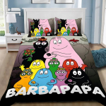 Multikas B-Barbapapa Voodipesukomplekt Magamistoa jaoks Pehme Kaasaegne Voodikate Mugav Laste Tekikate Tekikate ja Padjap&uuml;&uuml;r EU Single(135*200cm)3pcs