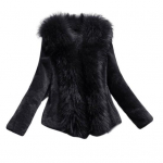 Naiste karvane talvemantel kunstkarusnahast &auml;&auml;risega soe jakk avatud esiosaga kardigan daamide s&uuml;gis-talvine fliisist pealisr&otilde;ivas M must