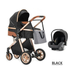 BAZARLAND30 Poussette 3 en 1 B&eacute;b&eacute; Combin&eacute;e Si&egrave;ge-Auto Nacelle Trio R&eacute;versible Haute Qualit&eacute; Roues increvables Canne noir. must