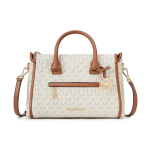 Michael Kors Carine Kuldne Logo Ripats Klassikalise Prindiga Kunstnahast Bostoni Kott Naiste k&auml;ekotid Pruun Hall 35F2GCCS2B-150 Basic Set (Bag+Dust Bag)