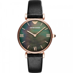 Emporio Armani Gianni T-Bar Roheline Must Nahast Naiste Kvartsikell AR11060 roheline