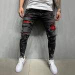 MAITA Fashion Men Solid Ripped Skinny Fit Stretch Denim V&auml;rv Patchwork Teksap&uuml;ksid 2XL