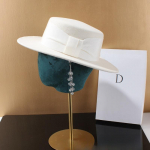 S&uuml;gis Talv 100% Puuvill Valge Lame &Uuml;laosaga Fedora Prantsuse Elegantne Naiste Lai &Auml;&auml;risega Viltk&uuml;bar Kiriku Derby M&uuml;ts Pulma Panama M&uuml;ts 56-58cm valge