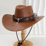 Unisex Vintage Kunstnahast L&auml;&auml;ne Kauboi K&uuml;bar V&auml;ljas H&auml;rrasmees Cowgirl Dž&auml;ss M&uuml;ts Sombrero Hombre 56-58 CM khaki