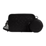 COACH Charter 19 reljeefne presb&uuml;oopiline kahe lukuga &uuml;hev&auml;rviline veisenahast crossbody kott v&auml;ike meeste must must