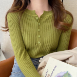 Naiste pikkade varrukatega silmkoeline kampsun kevads&uuml;gisene n&ouml;&ouml;biga kaelus sees kitsas kootud pullover One Size