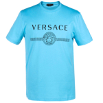 Versace Puuvillane Meduusa Mustriga Prinditud &Uuml;mmarguse Kaelusega Pusa L&uuml;hikeste Varrukatega T-s&auml;rk Meeste Topid Taevasinine A87573-A228806-A1461 S