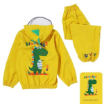 Laste kaheosaline vihmamantli ja vihmap&uuml;kste komplekt, veekindel t&auml;iskere vihmariietus lasteaia ja algkooli t&uuml;drukutele, vihmakeep, veekindel XXL / Yellow Dinosaur Ds301 kollane