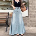 Retro teksasmini seelik Naiste Kevad Suur Suurus Pikk A-l&otilde;ikeline Lahtine Salendav Bodycon Seelik XL white