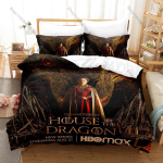 Lahe Maja draakoniga Voodipesukomplekt Tekikott + 2 padjap&uuml;&uuml;ri Must draakon Targaryen Keskaja fantaasia Magamistoa dekoratsioon EU Single 135*200cm/53x79in 3pcs black