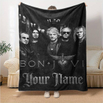 Nimi Kohandatud Bon Jovi Prindiga Flanellitekk K&otilde;rge Kvaliteediga Soe Mugav Tekk K&otilde;ikideks Hooaegadeks T&auml;iuslik Kingituseks Kodu Dekooriks 130cm x 150cm