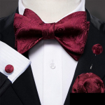 Barry.Wang Meeste iseseisev kikilips Hanky ​​mansetin&ouml;&ouml;bid Boutonniere Burgundia punane siidist liblikas lips kikilips Pulmakohting LH-1014