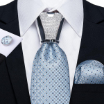 Ametlik valge lipsukomplekt meestele H&otilde;bedane s&otilde;rmus triibuline siidist kootud lipsud, mansetin&ouml;&ouml;bid pulmadeks 7014