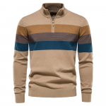 AIOPESON Meeste Patchwork Pullover Kampsun Puuvillane Casual T&otilde;mblukuga Mock Kaelusega kampsun meestele Uus talvemoodne soe kampsun meestele XL 78-85 kg khaki