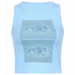 Silmadega prinditud topid Harajuku korsetttopsid Vintage mood T&auml;navar&otilde;ivad Varrukateta K&auml;rbitud top Naiste vabaaja kampsunid Grunge S sinine