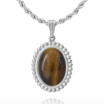 Les Tr&eacute;sors De Lily [R5945] - K&auml;sit&ouml;&ouml;na valmistatud terasest kaelakee  Mineralia  h&otilde;bedane tiigrisilm - 25x20 mm pruun