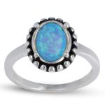 Bague Argent 'D&eacute;esse Opale' bleu argent&eacute; (rhodi&eacute;) - 12x10 mm 60 sinine