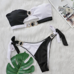 Diamond Rhinestone Splicing Bandeau Bikiinid Naiste ujumistrikoo Naiste Ujumisriided Kaheosaline bikiinikomplekt Supluskost&uuml;&uuml;m Swim S valge/must