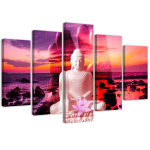 Viieosaline pildil&otilde;uendiprint Buddha Sunset Sea 100x70 roosa