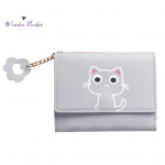 Hea v&auml;limusega naiste rahakott multikas kass, millele on tr&uuml;kitud ripatskaardi&uuml;mbris helehall v&auml;rv