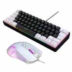 HXSJ V700BW+X100 USB arvutiklaviatuur ja hiirekomplekt 61 klahviga juhtmega RGB taustvalgustusega + juhtmega m&auml;nguhiir valge