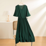 &Uuml;hev&auml;rvilised kleidid naiste suvised &otilde;hukesed taskutega A-kujulised V-kaelusega pikad kleidid L must