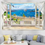 Akende imitatsioon maastik Gobel&auml;&auml;n Seinaripp Mere&auml;&auml;rne maastik &Uuml;hiselamu Boheemlaste elutuba Kodukaunistus 95x70 CM