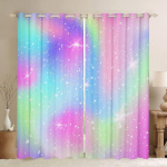 Vikerkaarekardinaga lipsuga v&auml;rvi pimendavad kardinad t&uuml;drukutele Magamistuba Twinkling Stars Elutuba Kodukaunistus vasakule ja paremale poolavatud W53.5 X H114cm X 2 blue