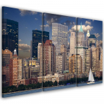 Kolmeosalise pildiga l&otilde;uenditr&uuml;kk Panorama New York City 60x40 sinine