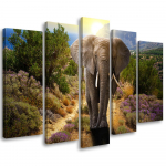 Viieosalise pildiga l&otilde;uenditr&uuml;kk Elephant Safari Africa Nature 100x70 mitmev&auml;rviline