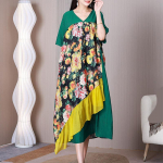 XITAO Casual Patchwork Print vaba l&uuml;hikeste varrukatega kleit WLD20049 One Size roheline