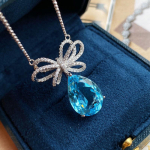 BELLA BOX Tipptasemel online-kuulsuste otsesaade uus simulatsioon veetilgakujuline tumesinine topaas vibu t&auml;is teemant ripats kaelakee Necklace+Pendant sinine