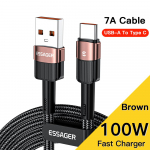 Essager 7A USB C-t&uuml;&uuml;pi kaabel C-t&uuml;&uuml;pi kaabel Mobiiltelefoni kiirlaadimisjuhe USB C-kaabel Xiaomi Samsung Huawei Andriod C-t&uuml;&uuml;pi andmelaadimiskaabli juhe 2M (7A 100W A To C) pruun