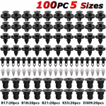 100X auto kaunistuse klambrid surutihvti needid 5 suurust p&otilde;rkeraua kapoti uksepaneel poritiiba mudaklapi voodri kinnitus Toyota Corolla RAV4 Camry jaoks