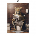 Naljakas vannitoahuumor Seinakaunistus L&otilde;vi Leopard Tiiger istub tualetis ja loeb ajalehte Plakat Kunsttr&uuml;kk L&otilde;uendimaal 50x70cm No Framed